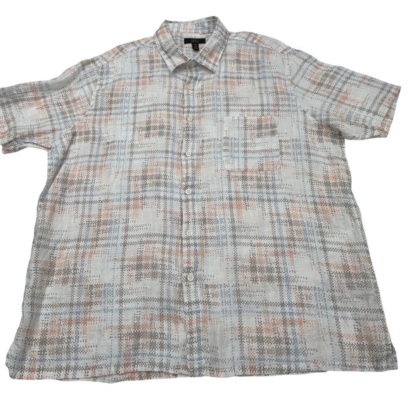 Linen Club Room Luxury Shirt‎ Mens XXL Plaid Short Sleeve 100% Linen Button Down - Picture 2 of 8